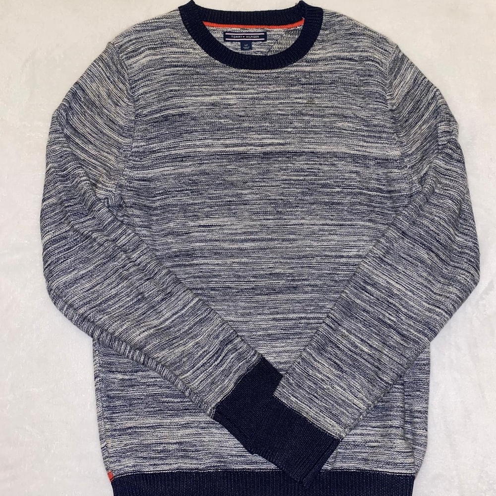 Tommy Hilfiger Blue Crewneck Sweater with Navy Ribbed Trim